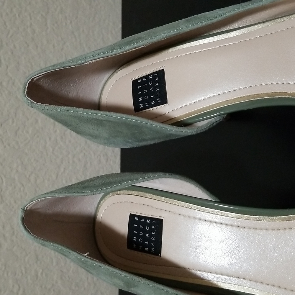 WHBM Beautiful Lime Green suede heels. - Picture 2 of 5